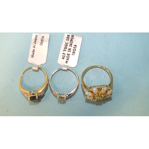 366 - Three modern 9ct gold gem-set rings, 7.5g.