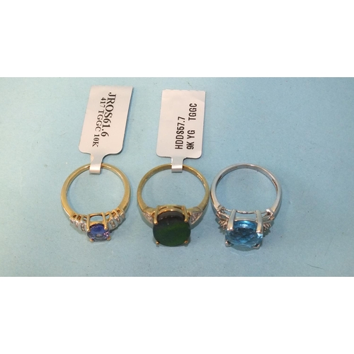 369 - Three modern 9ct gold gem-set rings, gross weight 8.6g.