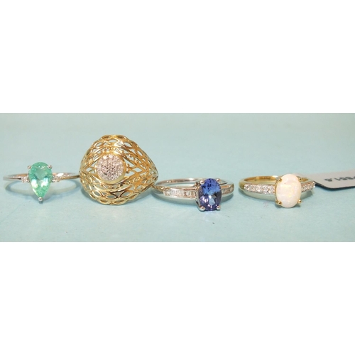 371 - Four modern 9ct gold gem-set rings, with certificates of authenticity, gross weight 8.3g.... 