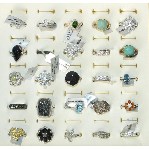 376 - Twenty-five modern gem-set rings with 925 silver mounts, mostly with original retail labels attached... 