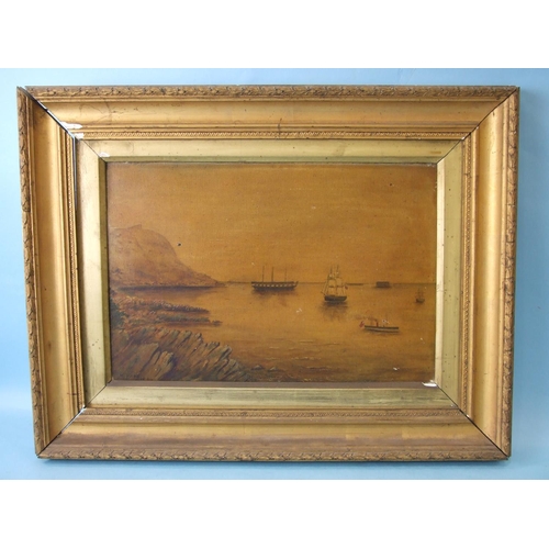 42 - B Yate (Naïve School) A HULK, STEAM TUG AND OTHER VESSELS IN PLYMOUTH SOUND Signed oil on canvas, da... 