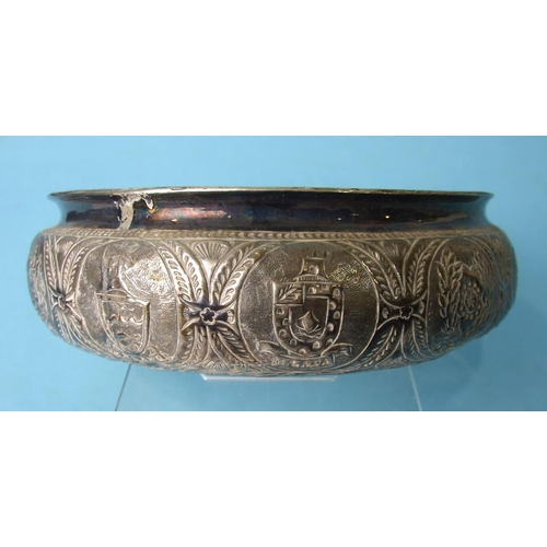 470 - An early-20th century Malaysian white metal posy ring embossed with the Federation Armorial and the ... 