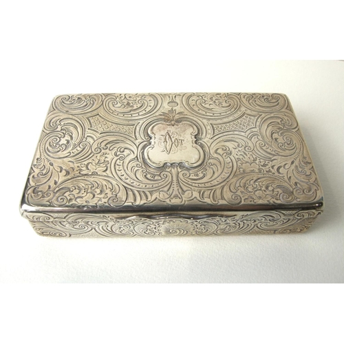 489 - A Victorian engraved rectangular silver box with gilt interior, 12.5 x 7.5cm, London 1841, ___7oz, (... 