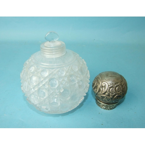 494 - A Victorian silver-topped hobnail-cut glass scent bottle, Birmingham 1888, with stopper, 14cm high.... 