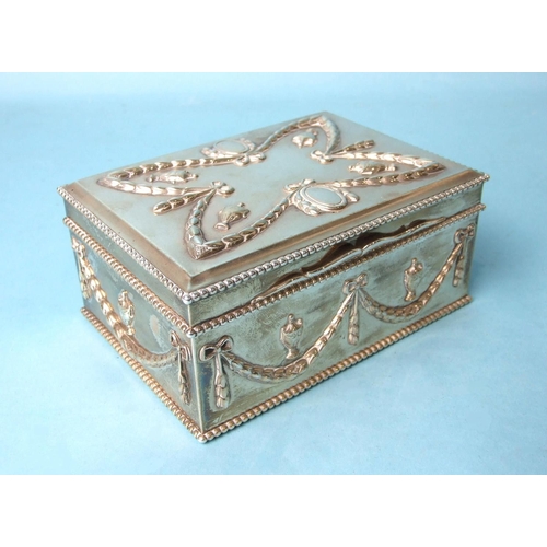 497 - A good-quality rectangular silver cigarette or jewellery box decorated in the classical style with r... 