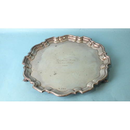 507 - A plain salver with Chippendale border, with engraved inscription Lyneham Walk, Newton Abbot, 1964, ... 