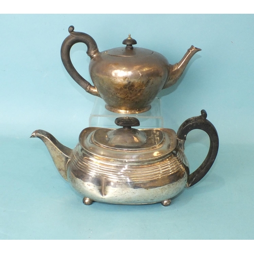 530 - A 19th century bullet-shaped teapot and a rectangular teapot, total weight __29oz, (both damaged), (... 