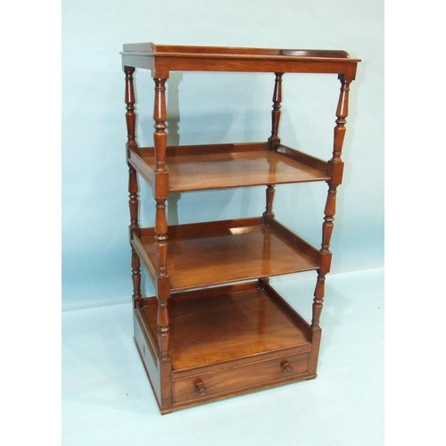 72 - A Victorian four-tier mahogany whatnot with base drawer, stamped James Winter 101 Wardour Street, (f... 