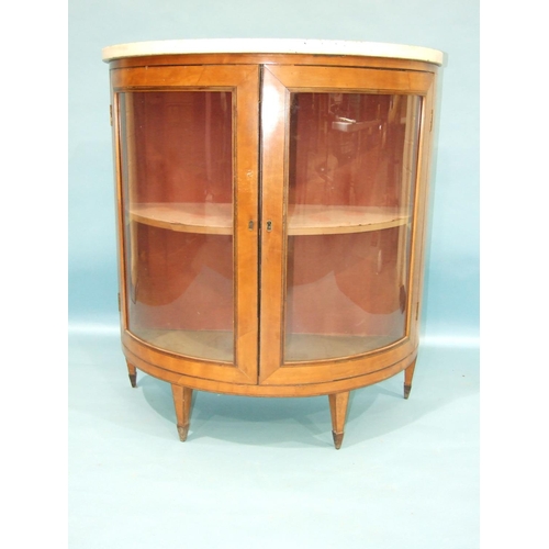 79 - A 19th century half-round satinwood side cabinet, the marble top with central painted oval and borde... 