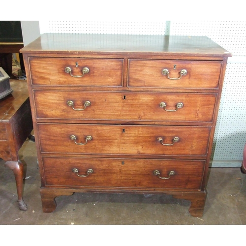 87 - A late-Georgian mahogany chest of two short and three long cockbeaded drawers, on bracket feet, 106c... 