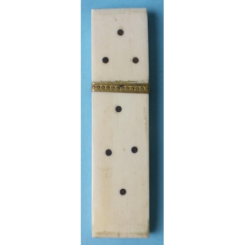 361 - A 19th century ivory needle case inset one lozenge-shaped and one rectangular verre égolmis&e... 