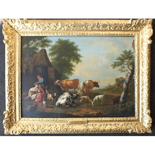 51 - Jan van Gool (1685-1763) PASTORAL LANDSCAPE WITH A SHEPHERDESS AND A YOUNG MAN BESIDE A BARN, WITH C... 