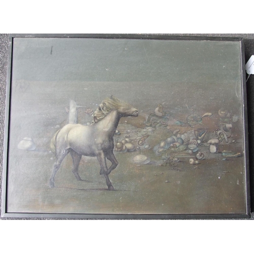41 - Humphrey (20th century) THE INELUCTABLE VESSELL 1969-1974 Mixed media surreal image of a horse among... 