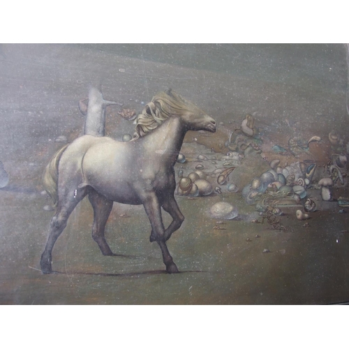 41 - Humphrey (20th century) THE INELUCTABLE VESSELL 1969-1974 Mixed media surreal image of a horse among... 