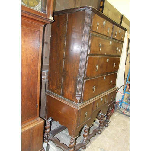 95 - A mainly-18th-century walnut partially-banded chest of two short and three long drawers, within flut... 