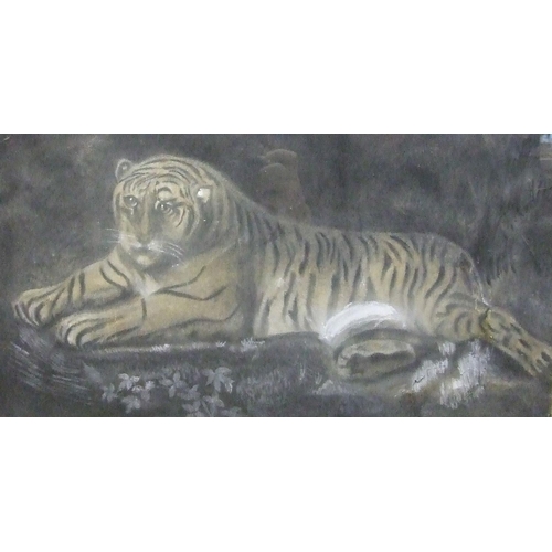 26 - 19th Century English School STUDY OF A TIGRESS LYING ON A ROCK Unsigned watercolour heightened with ... 
