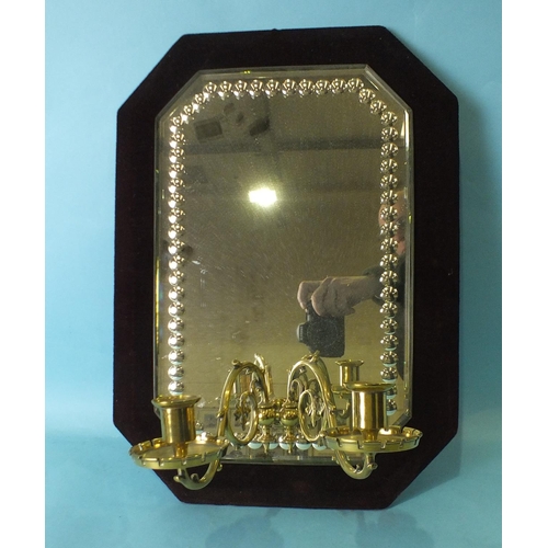 145 - A late-Victorian mirror girandole with twin brass Gothic sconces, 52 x 35cm, (restored).... 