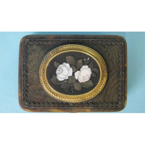 189 - A Victorian rectangular tortoiseshell box with applied silver and silver-gilt mounts, the lid with o... 