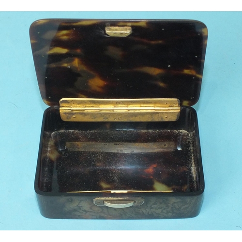 189 - A Victorian rectangular tortoiseshell box with applied silver and silver-gilt mounts, the lid with o... 