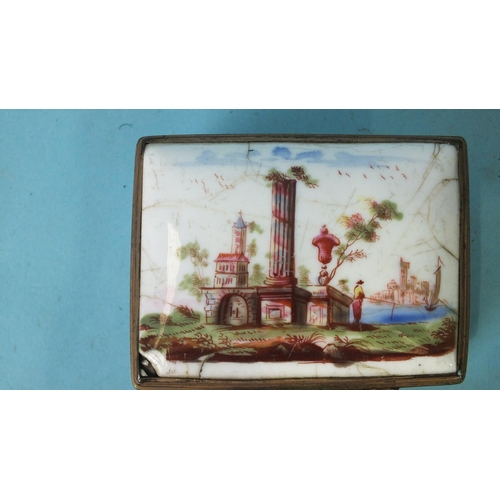 191 - A Birmingham enamelled needle case and cover painted with dragonflies and floral sprays, 12cm, a dam... 