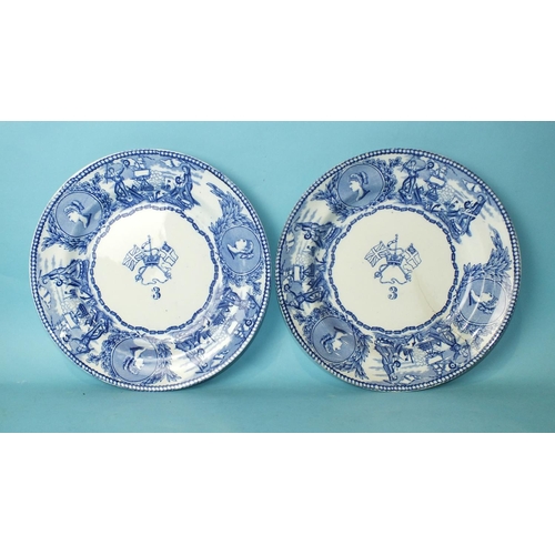 202 - A Victorian blue and white Mess plate, 'young-head' pattern, with central crossed flags and crown ov... 