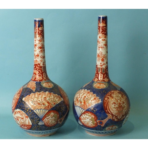 205 - A pair of late-19th century Arita bottle vases, 32cm high, (2).