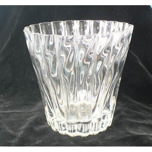 212 - A Tiffany & Co. glass flower vase of fluted tapered form, 21cm high, (two tiny chips to inner ri... 