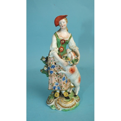 227 - An early-19th century Derby porcelain figure of a seated gentleman playing pipes and a pair of 19th ... 