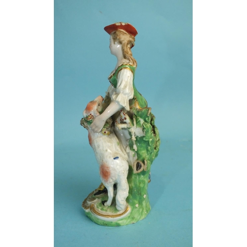 227 - An early-19th century Derby porcelain figure of a seated gentleman playing pipes and a pair of 19th ... 