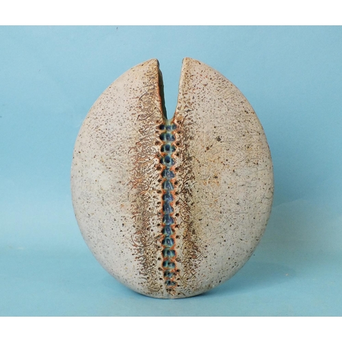 230 - Alan Wallwork (1931-2019), a split oval stoneware vase with incised AW to base, 18cm high, 15cm wide... 