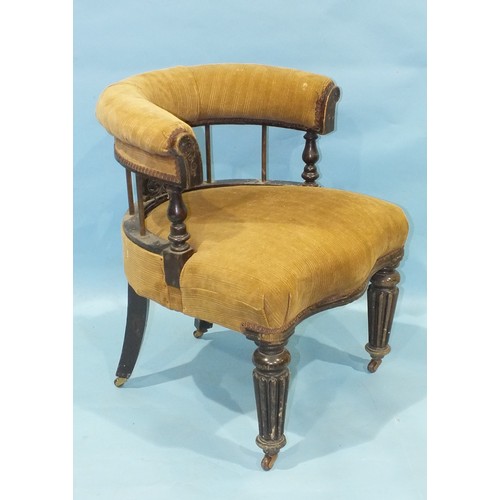 115 - An early-19th century hardwood tub chair, the open back with padded top rail above a serpentine seat... 