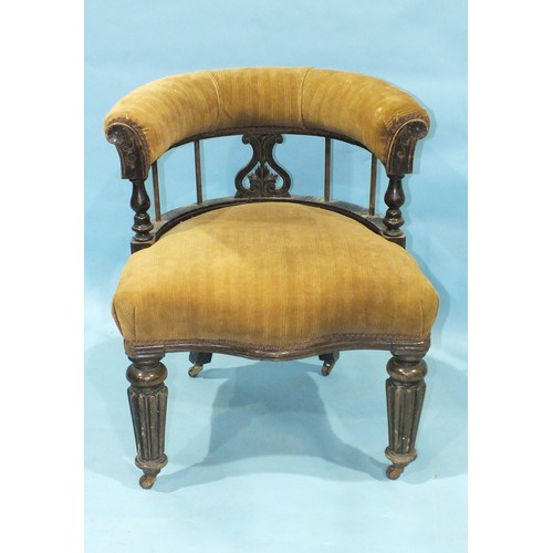 115 - An early-19th century hardwood tub chair, the open back with padded top rail above a serpentine seat... 