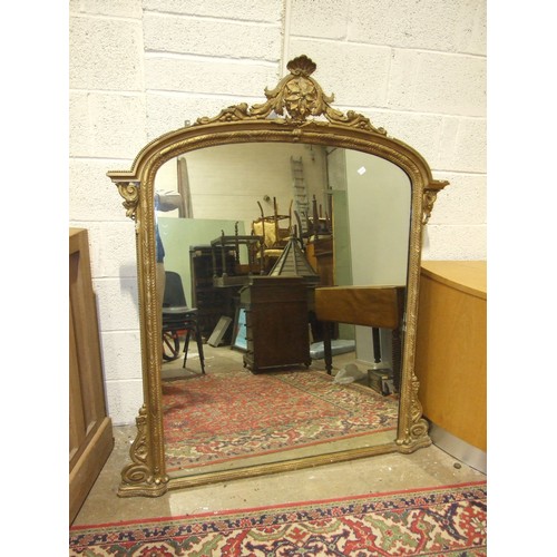 130 - A large overmantel mirror with arched gilt-gesso frame, 151 x 130cm.