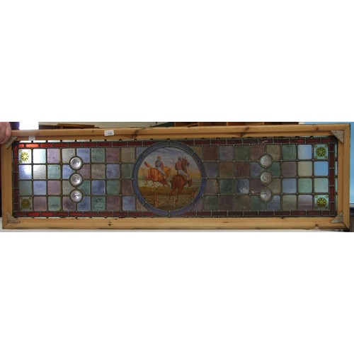 179 - A late-19th/early-20th century leaded and stained-glass panel, with central circular pane depicting ... 