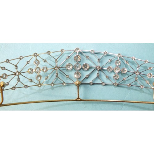 345 - A rose gold tiara frame, 11g, in leather fitted tiara case, with blue velvet fitment and eau de nil ... 