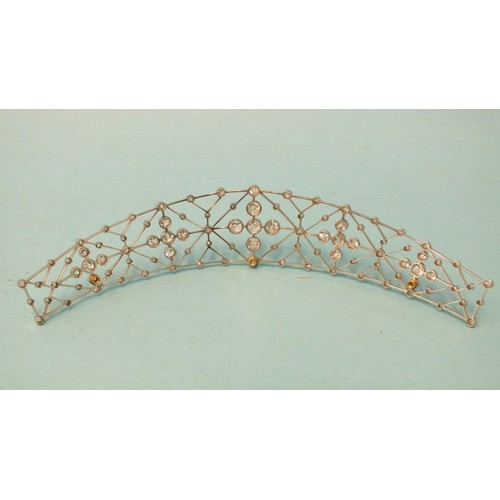 345 - A rose gold tiara frame, 11g, in leather fitted tiara case, with blue velvet fitment and eau de nil ... 