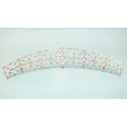 344 - An Edwardian diamond tiara c1910, unmarked, of curved lattice design, millegrain-set old brilliant a... 