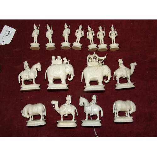 183 - A rare early-19th Century East India (John) Company ivory chess part-set, possibly Berhampore, one s... 