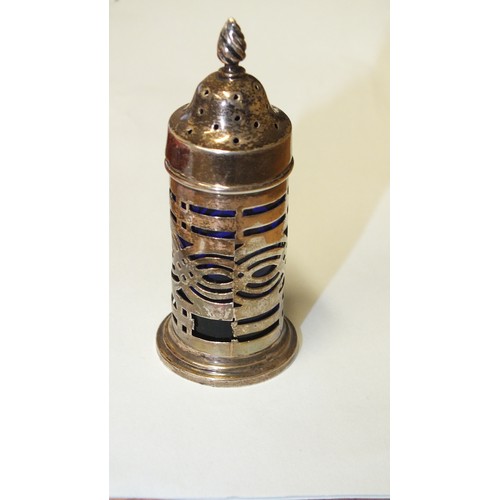 571 - A Victorian silver cruet stand, maker HW &Co, Sheffield 1870, with scroll handle, mustard and ma... 