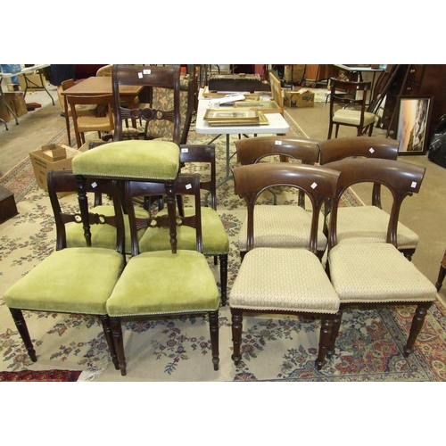 70 - A set of four early-Victorian mahogany dining chairs, with curved top rails and open backs, also fiv... 