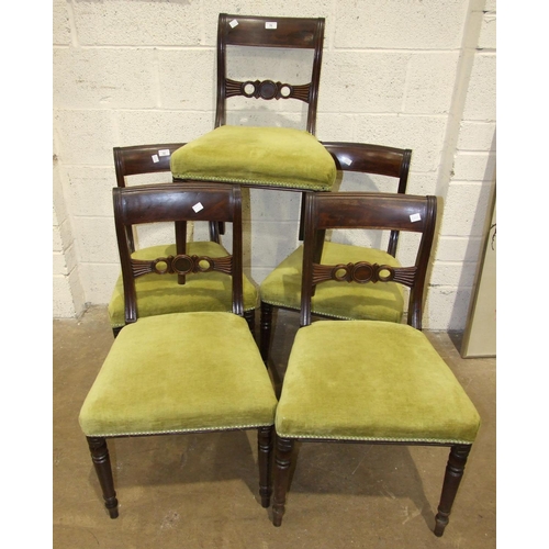 70 - A set of four early-Victorian mahogany dining chairs, with curved top rails and open backs, also fiv... 