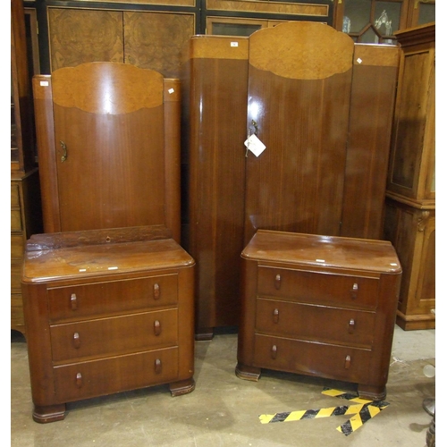 74 - Two Lebus hardwood-veneered chests of three drawers, 77cm wide, 72cm high and two maple and mahogany... 