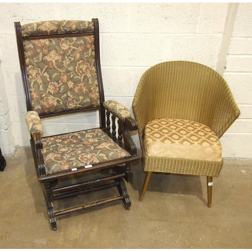 77 - An American stained wood rocking chair and a Lloyd Loom Lusty Ware chair with sprung seat, (2).... 