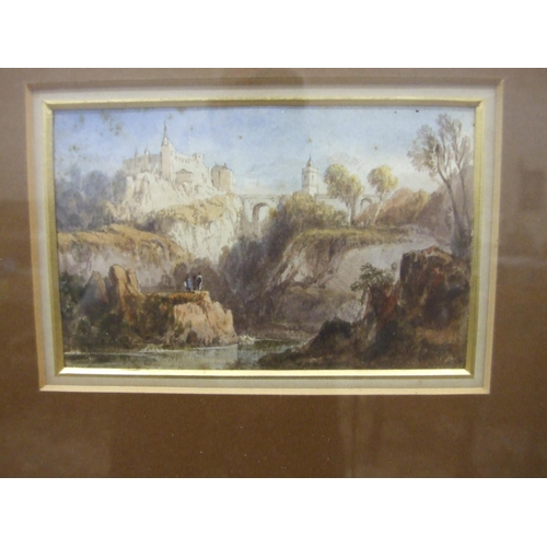 96 - 19th century Continental School, 'Figures by a lake and mountainous landscape', unsigned watercolour... 