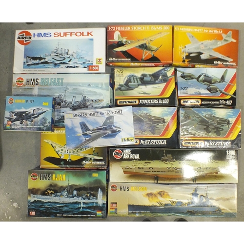 112 - A collection of five Airfix 1:600 ship model kits, including HMS Ark Royal, HMS Nelson, also four Ma... 