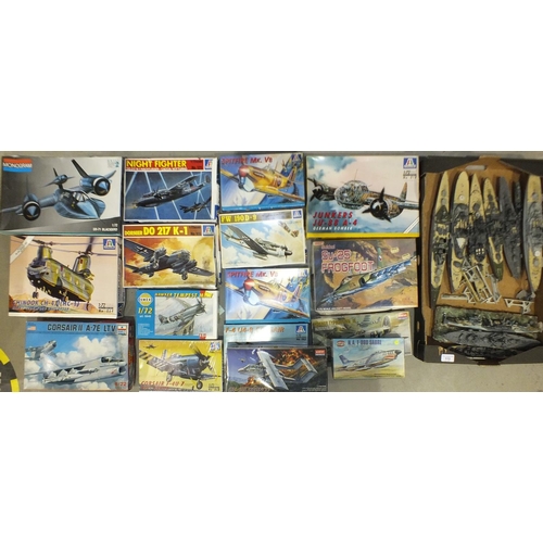 113 - A collection of eight Italeri 1:72 fighter plane model kits, two Academy model kits, three others, t... 