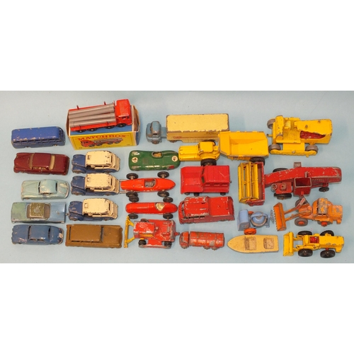 388 - Three Dublo Dinky Austin taxis (unboxed), a boxed Matchbox 10 Pipe Truck and twenty Lesney Matchbox ... 