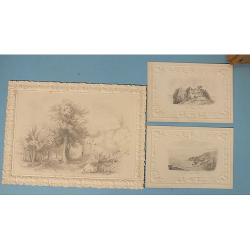 440 - Two wooden jigsaws, (one complete), an album of cigarette cards, two leather stationery folders and ... 