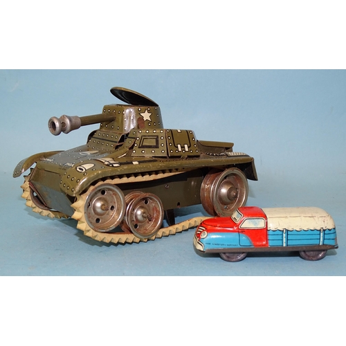 448 - A Gama tinplate c/w tank no.70 and a small West German tinplate truck, (no boxes), (2).... 