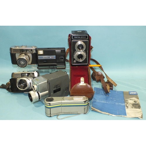467 - A Photina Reflex twin-lens camera with Steinheil München Cassar 1:3.5 f=75mm lenses, cased, a Canon ... 